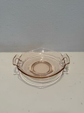 Vintage Pink Depression Glass Raised Handled Fenton Hexagonal Candy Dish